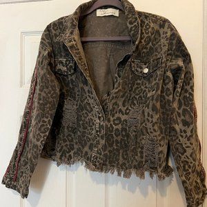 Vintage Havana Denim Leopard Jacket with Red Detailing